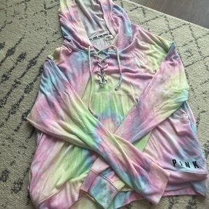 PINK tie-dye pull over with hood